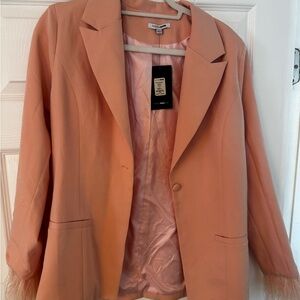 Fashion Nova Pink Blazer with Feather Trim